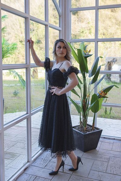 SpringStore Rochie de seara cu maneca neagra