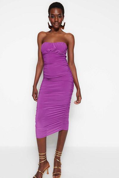 Trendyol Collection Purple Fitted Lined Tulle Evening Dress TPRSS23EL00273