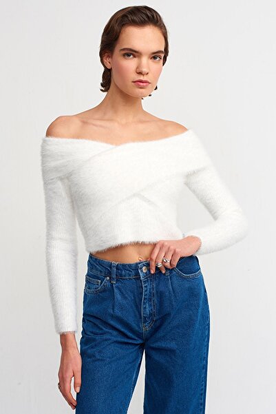 Dilvin سترة نسائية من DİLVIN بأكتاف مفتوحة وياقة شال ناعمة 10327