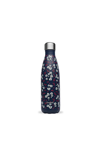 QWETCH Qd3470 Çiçek Desenli Isı Yalıtımlı 500ml Termos - Lacivert