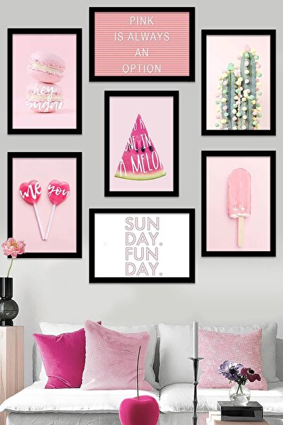 NT Handmade 7 Parça Çerçeve Görünümlü Sunday Funday Duvar Dekoru - Salon Otur...