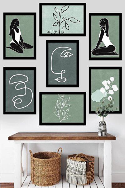 NT Handmade 7 Parça Çerçeve Görünümlü Yeşil Desenli Kadın Duvar Dekoru Salon ...