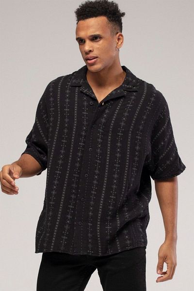 XHAN Patterned Black Shirt - 3kxe2-46726-02