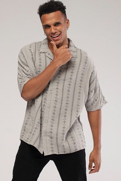 XHAN Gray Patterned Shirt 3kxe2-46726-03