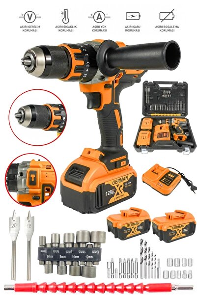 DYNAMİC MAX 128 Vf Bakır Sargılı Darbeli Şarjlı Matkap Çift Akülü Metal Şanzı...