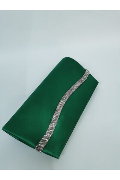 NAZART Women's Satin Green Stone Evening Dress Clutch Portfolio Handbag Wedding Engagement Bag