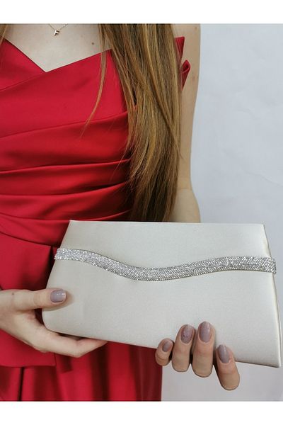 NAZART Γυναικείο βραδινό φόρεμα από σατέν πέτρα Clutch Portfolio Hand Night Wedding Bag