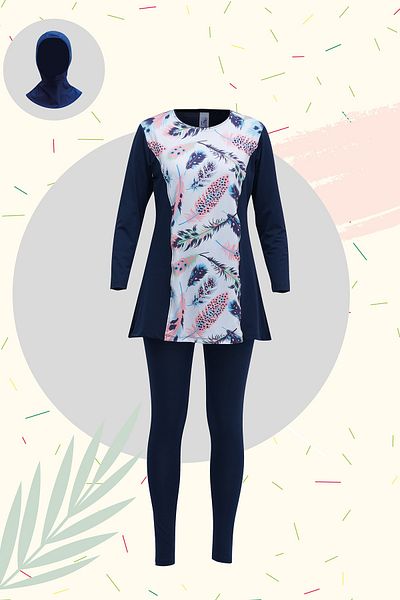 Ruko Maio Rukomayo Children's Navy Blue Piece Model Patterned Flexible and Quick-Drying Fabric Full Fitting Swimsuit