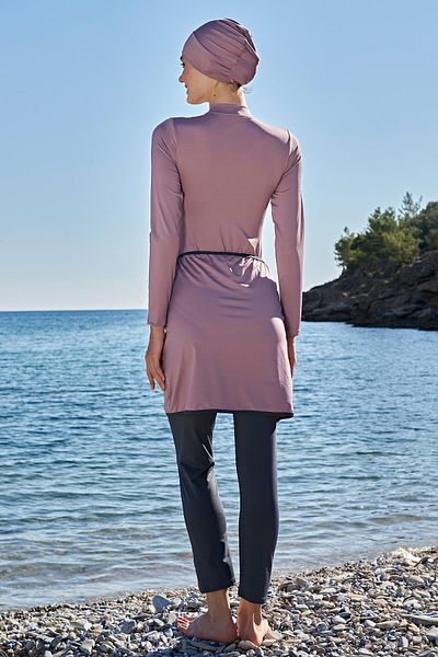 Ruko Maio Rukomayo Pink-smoked Color 3-Piece Set Lycra (Flexible-Water Repellent) Fabric Full Hijab Swimsuit