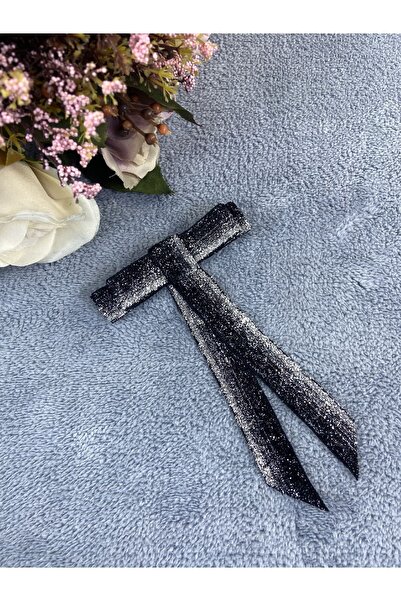 Hobigram Siyah Gümüş Simli Kadın Broş Yaka Aksesuarı Yaka Kurdelesi Kıyafet A...