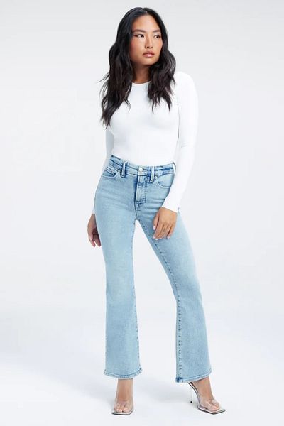 Trn JNS Lina Snow Wash Blue Flare Leg Lycra Flare Jeans Pantaloni denim Gatherer