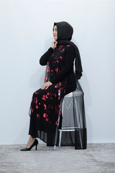 Zey&Ka Butik Flower Pattern Evening Dress