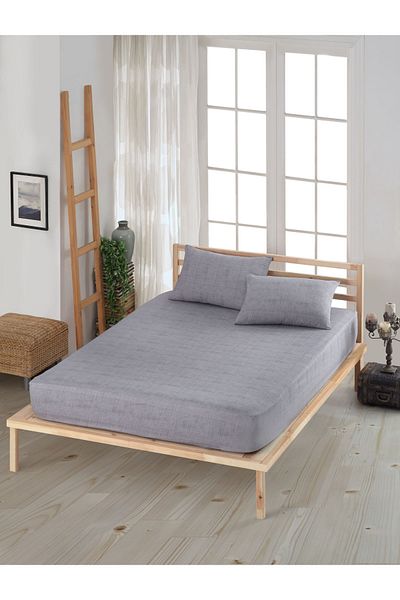 ELY PARKER Patterned Elastic Sheet Set (duvet cover Fabric) with Pillowcase All Sizes Gray 160x200