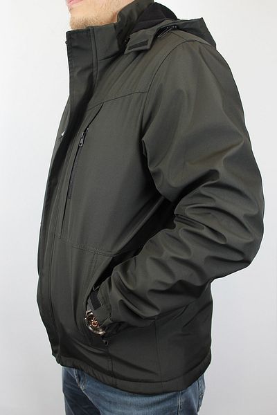 TANİŞ GİYİM Men's Large Size Ripstop Water Repellent Softshell Hooded Khaki Mountain Coat with Fleece Inside