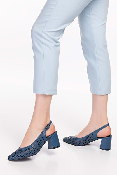 Gondol Pantofi cu toc elegant tăiați cu laser din piele naturală Şhn.876 - Albastru - 38