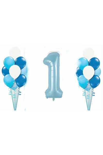 Deniz Party Store Blue 1 Year Old 34 Inch 76-80 Cm Foil Metallic Dark Blue Light Blue White Balloon Set