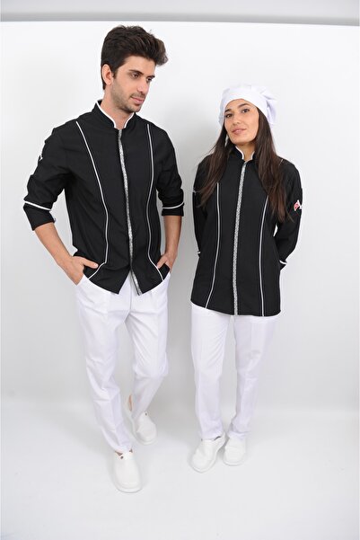 Lobby Uniform Şeritli Siyah Aşçı Ceket