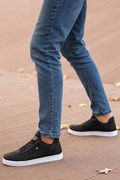 BOUIS Ανδρικά, μαύρα λευκά, casual δερμάτινα παπούτσια με κορδόνια, εύκαμπτα αθλητικά παπούτσια που αναπνέουν