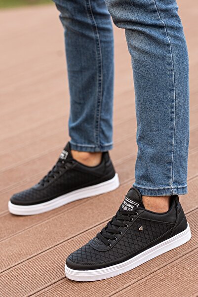 BOUIS Ανδρικά, μαύρα λευκά, casual δερμάτινα παπούτσια με κορδόνια, εύκαμπτα αθλητικά παπούτσια που αναπνέουν