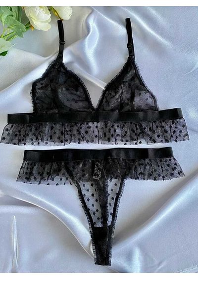 çeçen giyim Σετ Bralet Μαύρο Πουά