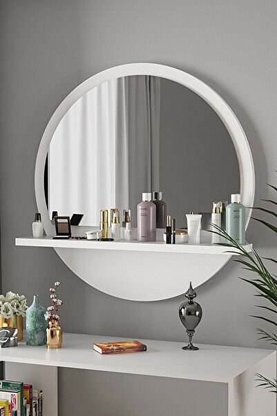 TARZDESİGN Yuvarlak Raflı 58cm Koridor Dresuar Konsol Duvar Salon Banyo Ofis ...