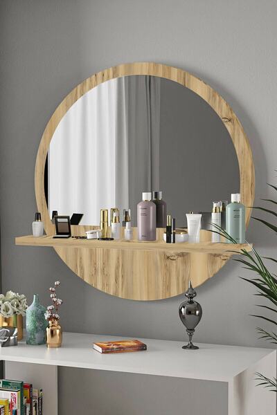 TARZDESİGN Yuvarlak Raflı 58cm Koridor Dresuar Konsol Duvar Salon Banyo Ofis ...
