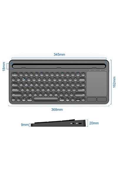 Protonust Ergonomik Ultra Ince Taşınabilir Bluetooth Kablosuz Klavye Touch Pad