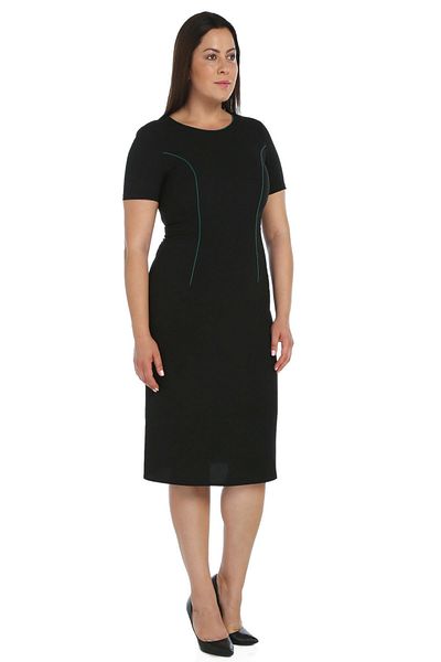 Nidya Moda Plus Size Piece Piping Black Dress-4085ys