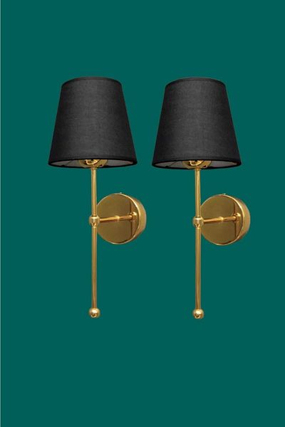 BSA LIGHTING (2 Pieces) Pars Single Gold Sconce (with Black Lampshade)