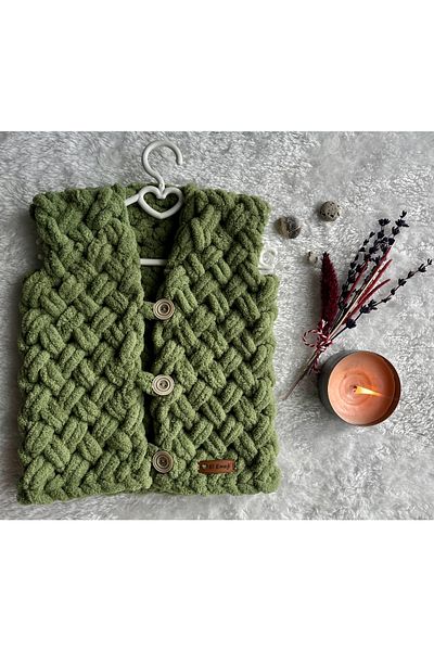 Alize Puffy fine Turtle Green Hand Knitted Baby Vest