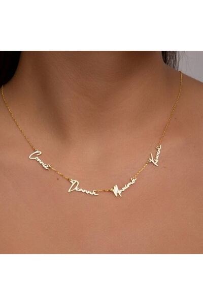 GÜMÜŞ 4 Isimli Altın Kaplama Aile 925k Kolye