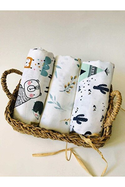 JUNİPERUS 3 Adet Çok Amaçlı Müslin Bezi Örtü Battaniye %100 Pamuk Oeko-teks S...