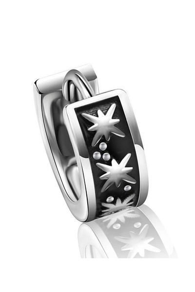 Jaida Moda Men's Silver Color Patterned Retro Model Steel Hoop Earrings