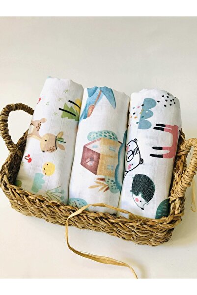 JUNİPERUS 3 Adet Çok Amaçlı Müslin Bezi Örtü Battaniye %100 Pamuk Oeko-teks S...