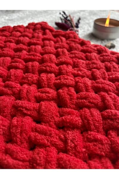 Alize Puffy fine Kırmızı El Örgüsü Bebek Yeleği 0-2 Yaş