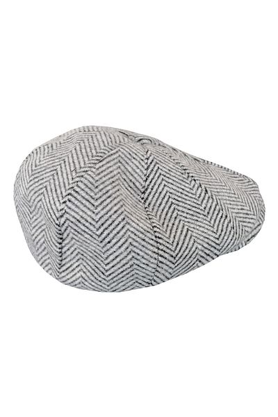 intermodaclub Herringbone Patterned Eight-Piece Flowy Men's British Cap 1014 White