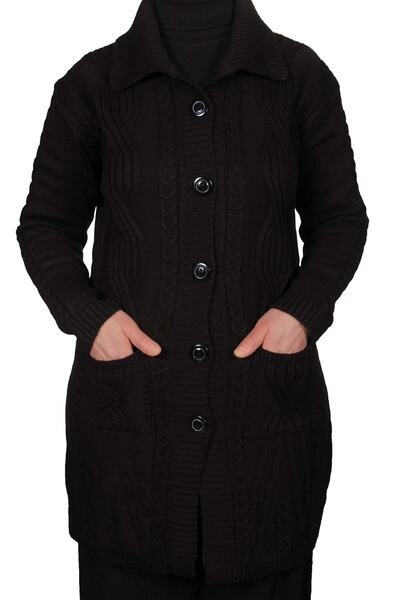 Fresh&Moda Women's Black Buttoned Cardigan