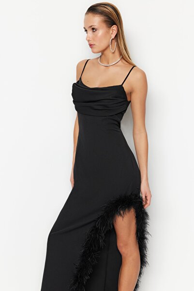 Trendyol Collection Černé Otrishi tkané stylové večerní šaty Noční šaty pro návrat domů - TPRSS23AE00032