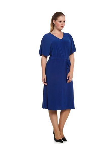 Nidya Moda Women's Saks Plus Size Belted Dress-4071sx