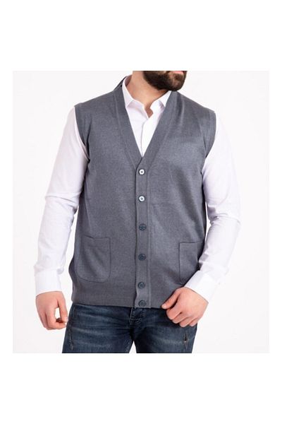Fresh&Moda Men's Gray Thin Wool Knitwear Knitted Vest with Pockets
