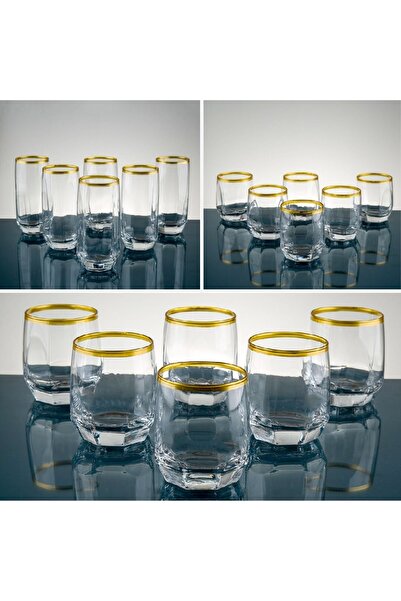 sudecamdizayn 18 Parça 6 Kişilik Bardak Seti (soft Altın Yaldiz)