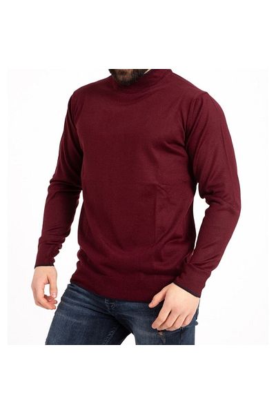 Fresh&Moda Men's Burgundy Thin Woolen Half-neck Knitwear Dad Sweater
