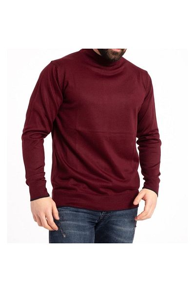 Fresh&Moda Men's Burgundy Thin Woolen Half-neck Knitwear Dad Sweater