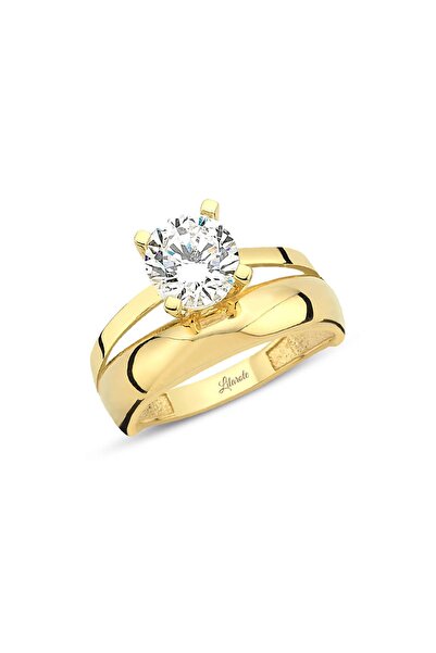 Lilarote Pırlanta Tektaş Ince Alyanslı Altın Yüzük