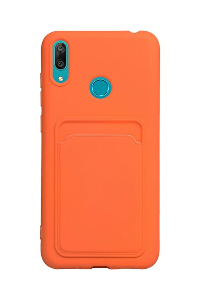 Molly Technology Huawei Y7 2019 Için Turuncu Kart Cepli Silikon Kılıf