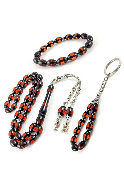 Selderesi Harfli Püskül Sürmeli Toz Kehribar Tesbih-bileklik-anahtarlık Seti