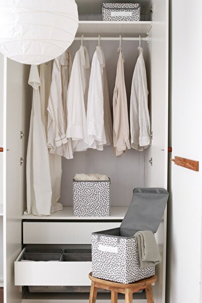 REKHOME Gray Leaf Covered In-Cabinet Laundry Toy Organizer Folding Storage Box 28x28x28