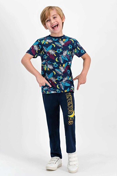 ROLY POLY Boy's Navy Blue Rolypoly Go Banana Short Sleeve Pajama Set