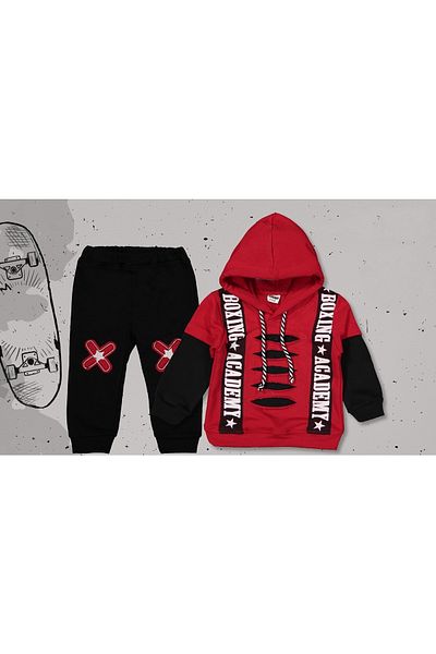 Novy Baby Hooded Laser Cut Sweat 2 Piece Set 0-2 Years Red