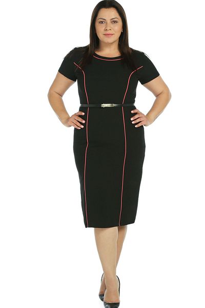 Nidya Moda Plus Size Black Dress with Piping-4084sms